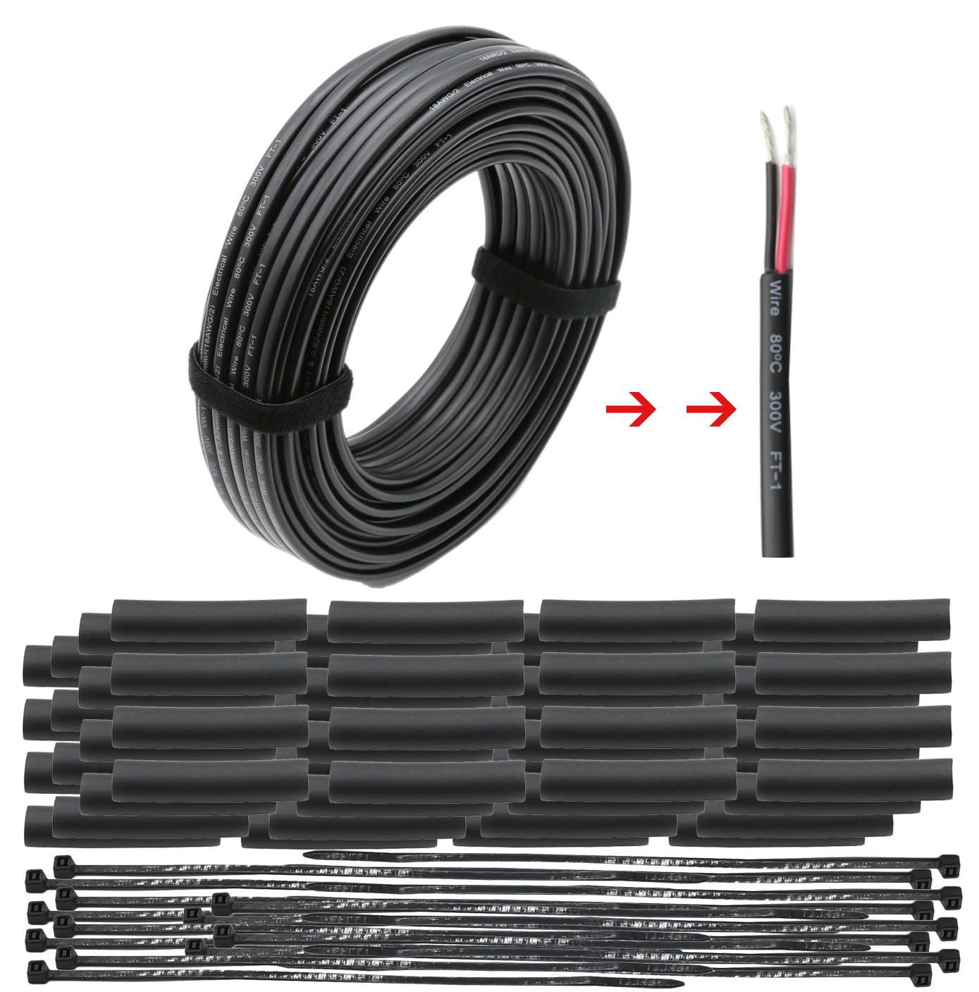 18 Gauge 2 Conductor Electrical Wire,18/2 Wire Low Voltage Electronic Device Wiring, Speaker Wire, LED Light Power Cord, Automotive (2C-18AWG, 100FT) Pure Copper Wire