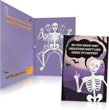 Funny Dancing Skeleton Halloween Card with Joke Hilarious Musical Greeting for Friends, Husband, Her, Him, Men, WomenGrandpa, Grandma, Mom, Dad, Aunt, Uncle