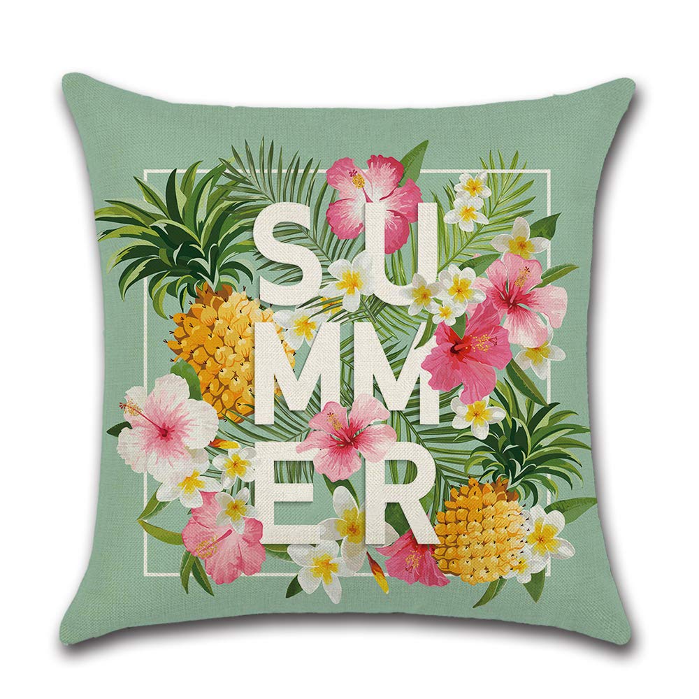 BAOKU Pineapples Decorative Throw Pillow Cover Case 45cm x 45cm Set of 4 Cotton Linen Outdoor Pillow Cases Square Cushion Covers for Sofa Couch Bed 18x18 inch Green Yellow - Image 4