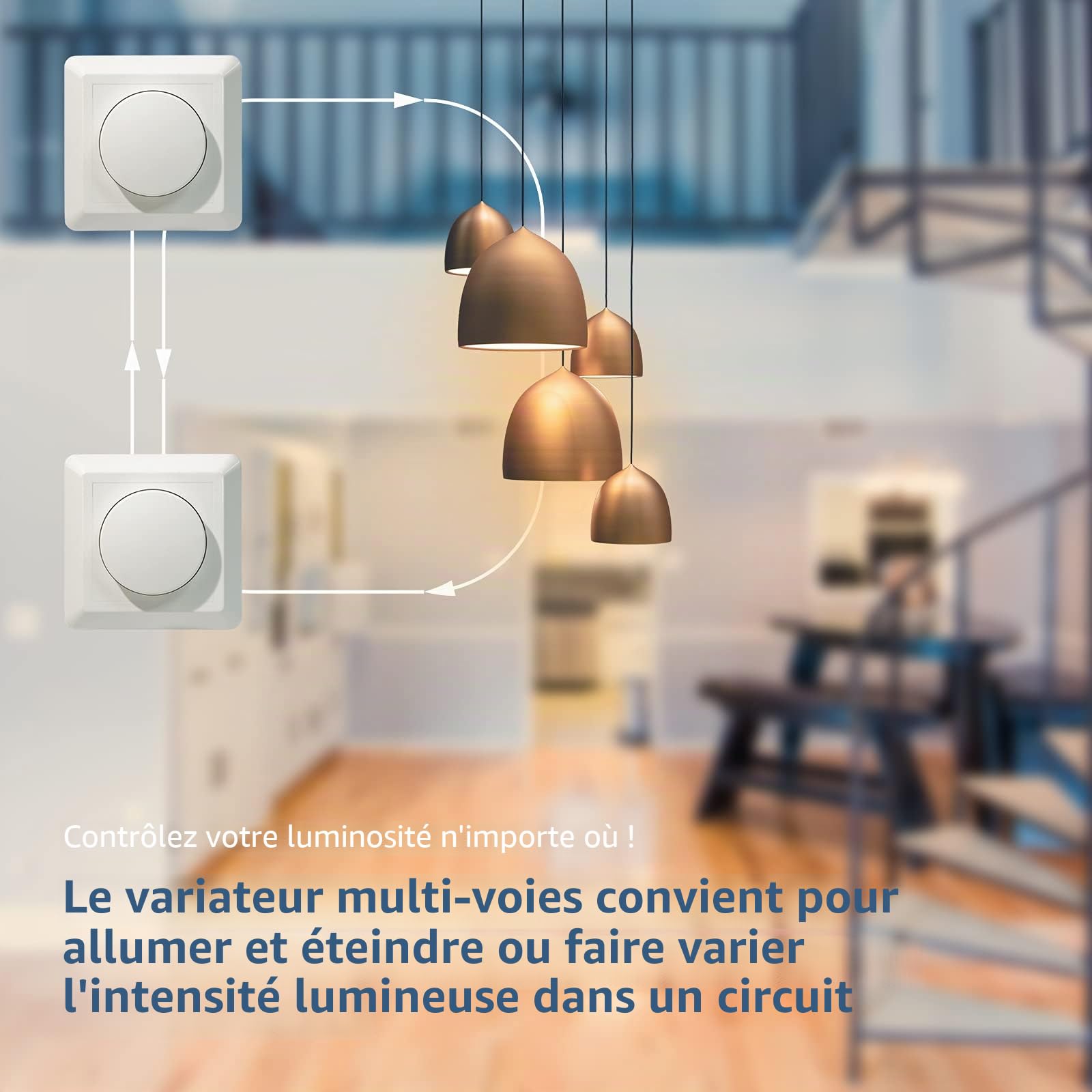 Lot de 2 interrupteurs variateurs à intensité variable encastrés pour LED à intensité variable 3 à 100 W et halogène 3 à 150 W