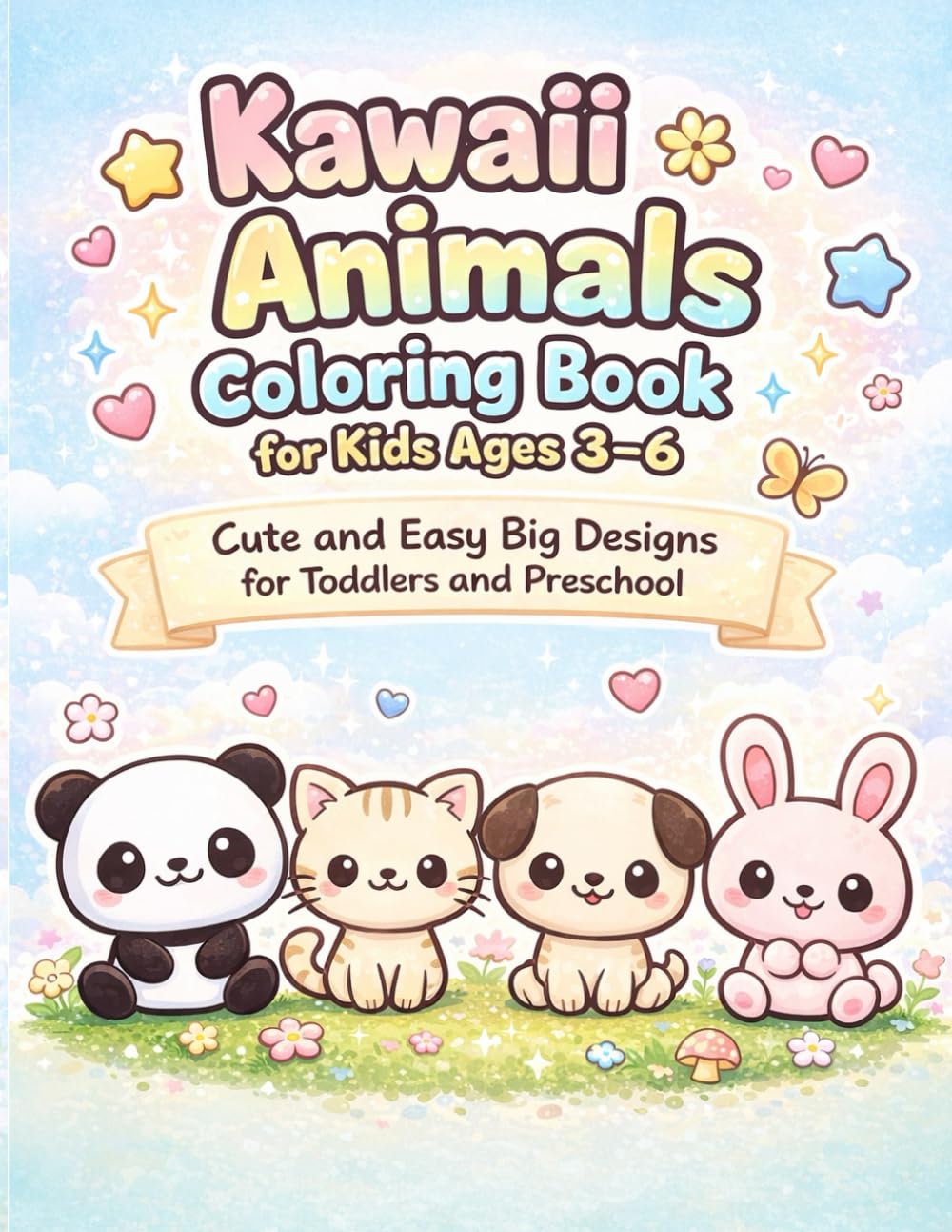 Kawaii Animals Coloring Book for Kids Ages 3–6: Cute and Easy Big Designs for Toddlers and Preschool – Fun and Simple Coloring Pages
