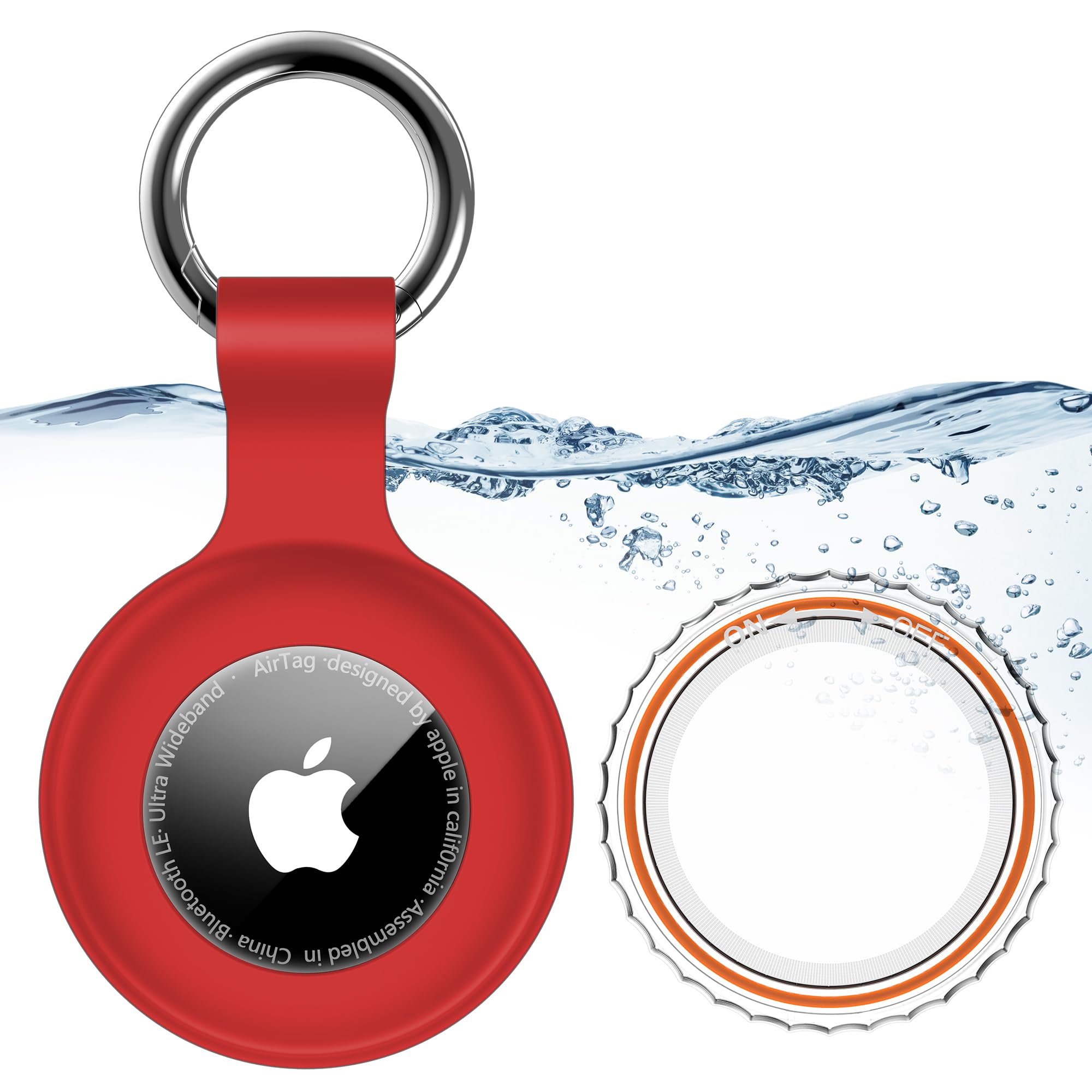 Lanteso Waterproof for Airtag Holder Case, [PC+Silicone] Airtag Keychain for Apple Air Tags, Key Holder with Airtag Case, Device Accessories for GPS Item Finder Tracker - Red