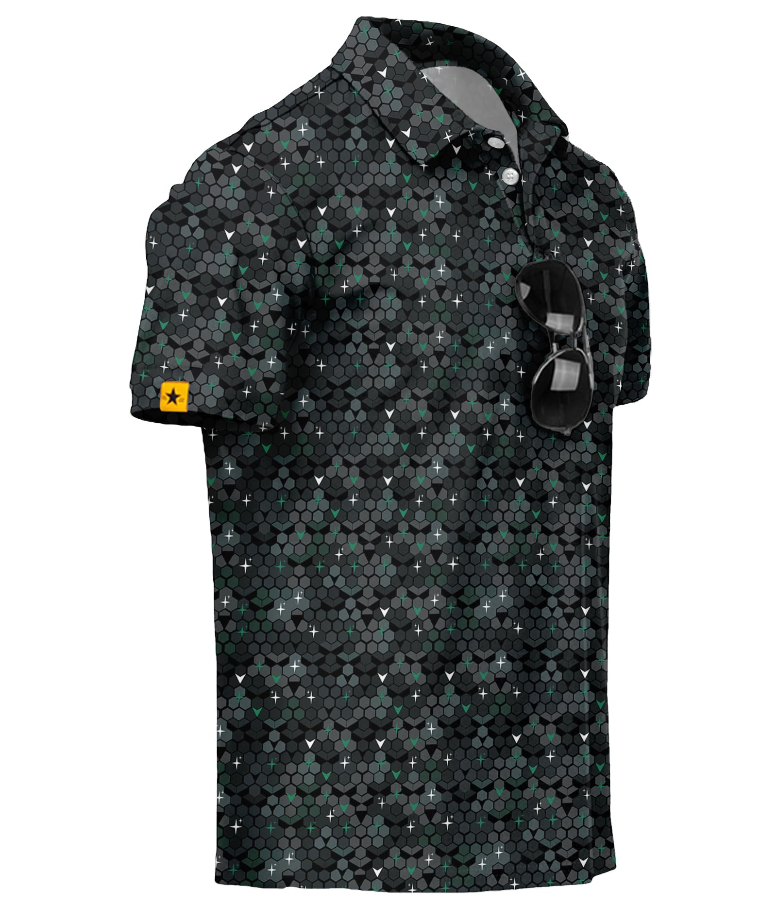 Mens Golf Polo Shirts Short Sleeve UPF 50+ Performance Moisture Wicking Print Pattern Casual Collared Golf Shirt for Men