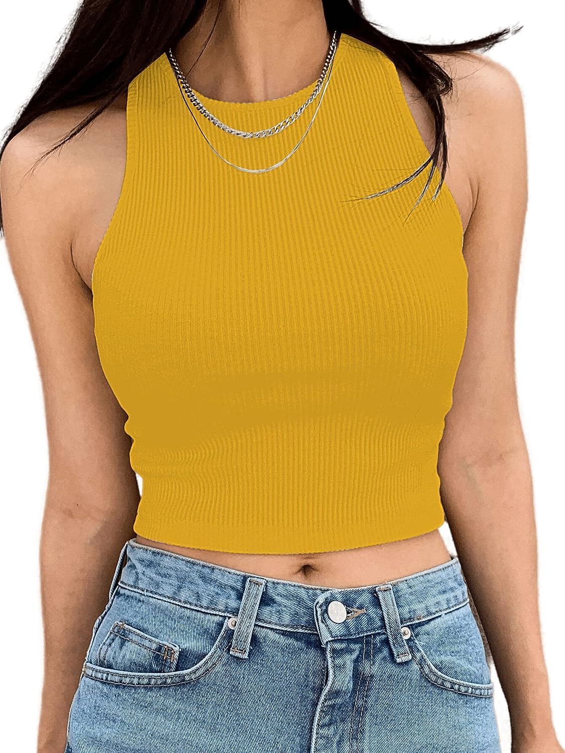 Istyle Can Women's Solid Cotton Rib Knit Crop Tank Top