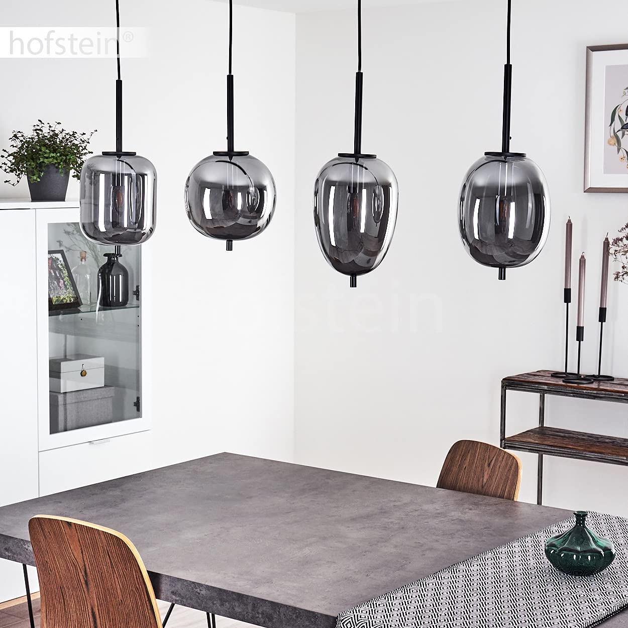 HOFSTEIN Hängeleuchte Verbania, 4-flammige Hängelampe aus Metall/Glas in Schwarz/Chrom-/Rauchfarben, moderne Leuchte im Retro/Vintage-Design, Höhe max. 120 cm, E14, Esszimmer, Küche, Wohnzimmer