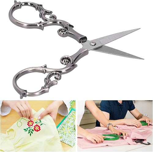 Miniatura 4 de Tijeras retro, tijeras de bordado vintage de 4.3 pulgadas, de acero inoxidable, punta afilada, tijeras de coser para bordar, manualidades, trabajo,