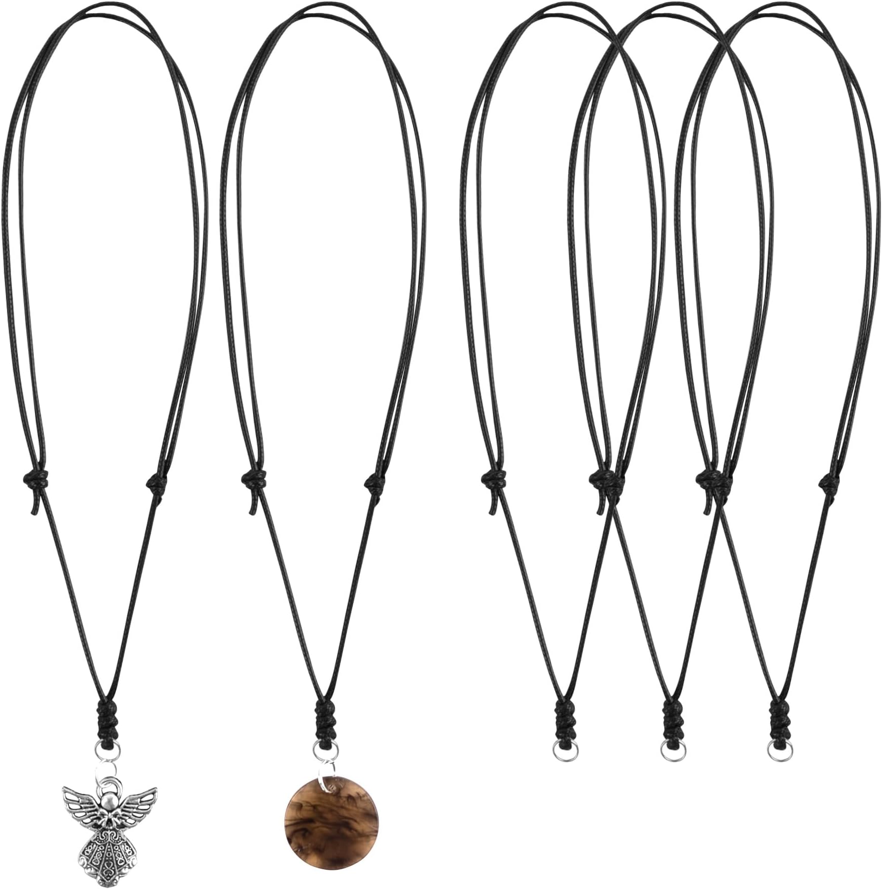 Adjustable Necklace Cord for Pendants Necklace Adjustable Rope With Metal Ring for Women Men, 1.5mm (5 Pack), Polyester, No Gemstone