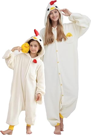 DarkCom Kid-Adult Animal Onesie Chicken Halloween Christmas Pajamas | Unisex Boys and Girls Homewear,Parent-Child Sleepwear,Flannel Cosplay Onesie