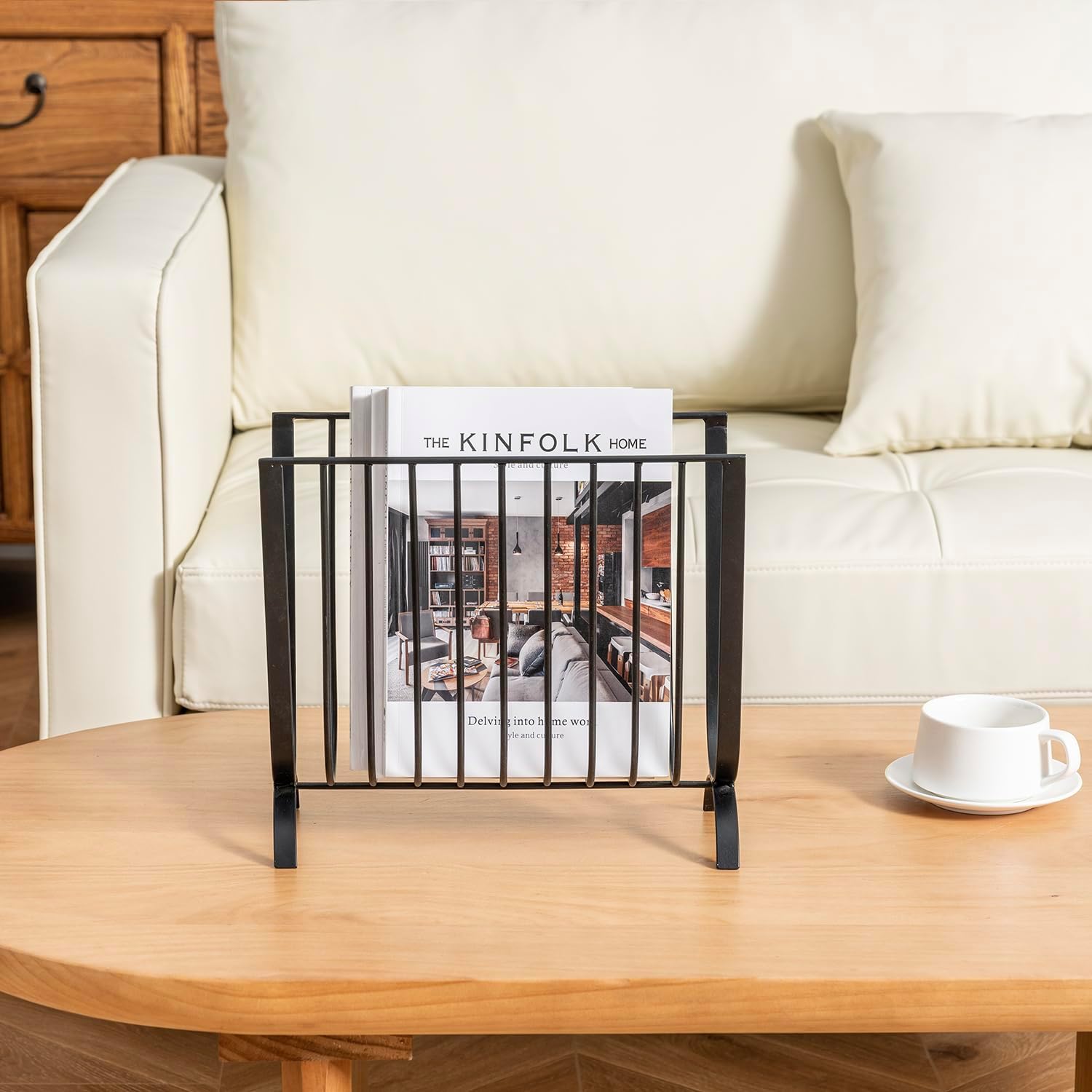 MyGift マットブラックメタルマガジンラック、デラックス ミッド