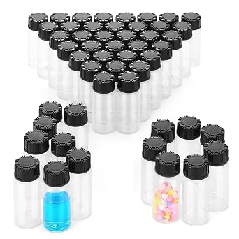 50 Pack 10ml 0.35 Oz Clear Glass Vials, Borosilicate Glass Sample Bottles with Screw Caps, Leak-Proof Sample Vials with Lids