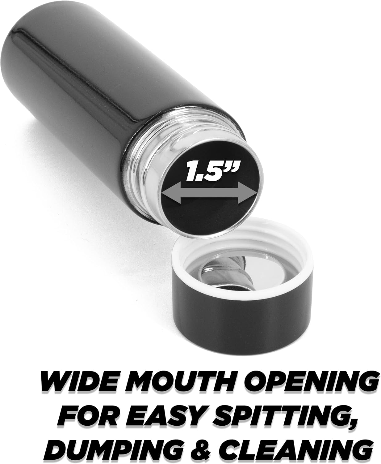 CASEMATIX Stainless Steel 5-Ounce Travel Spittoon Bottle - Portable Dip Spit Cup with Wide Mouth, Black, Reusable for Chew image 3
