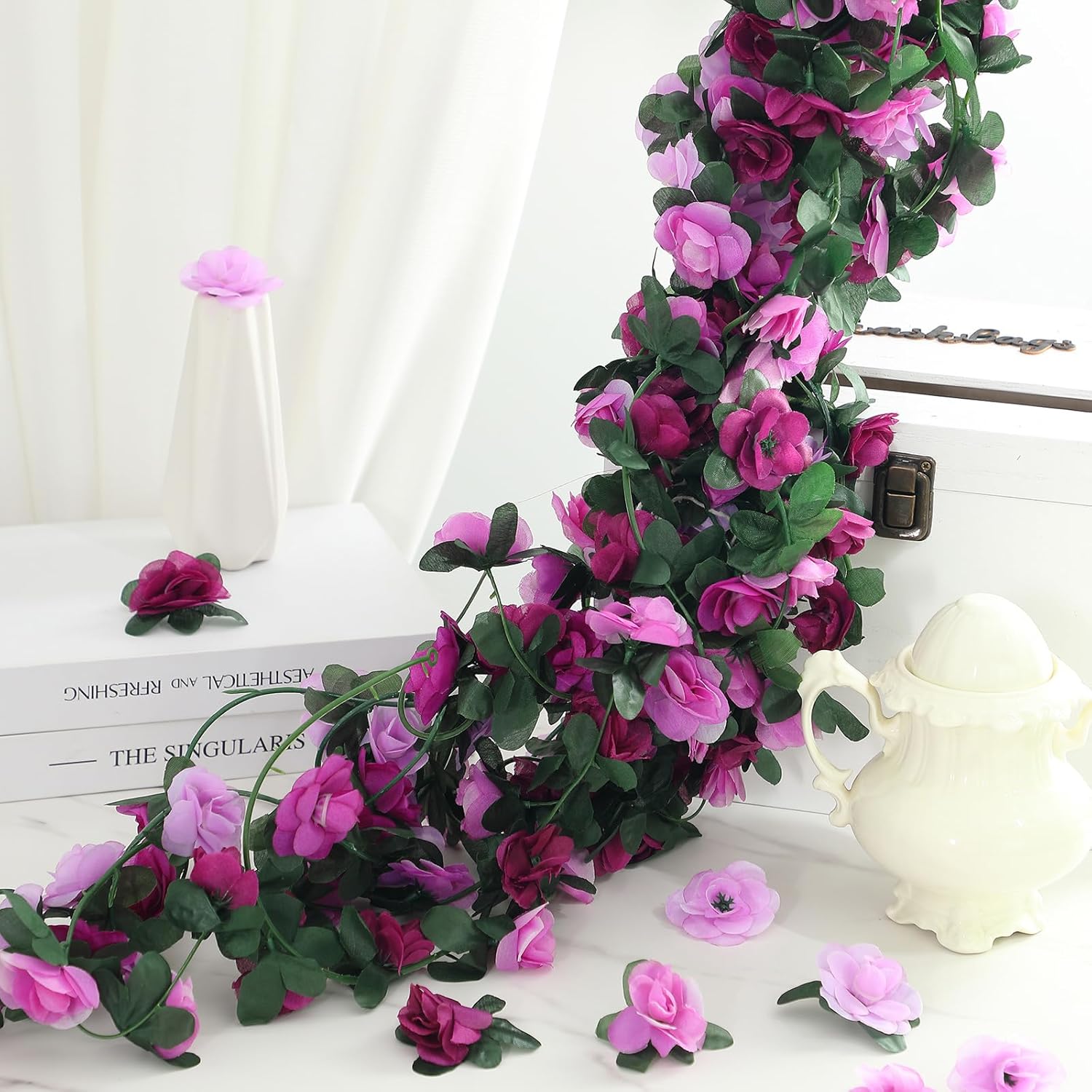 30 Pcs 246ft Flower Garland Artificial Vine with Green Leaves Hanging Fake Flower Vines Ivy Garlands Wall Garden Decor for Room Wedding Birthday Arch Decor (Purple) - Image 7