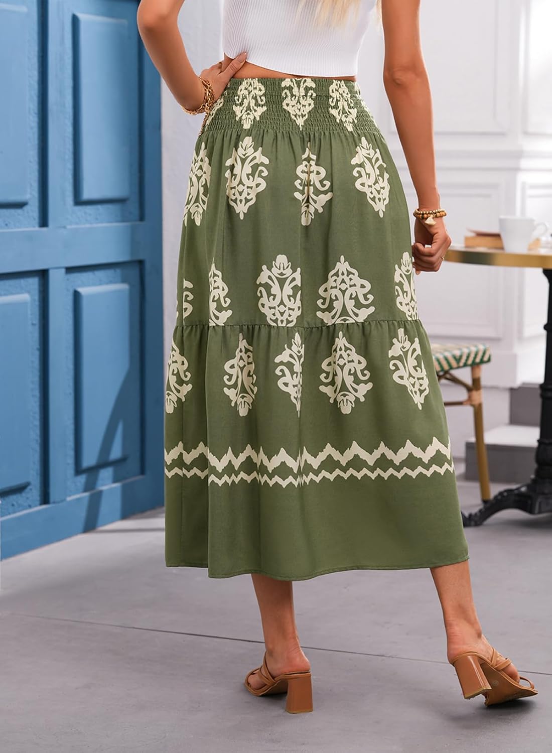 Happy Sailed Boho Long Skirts for Women Fashion Floral Print High Waisted A Line Flowy Maxi Skirt for Beach Vacation - Image 7