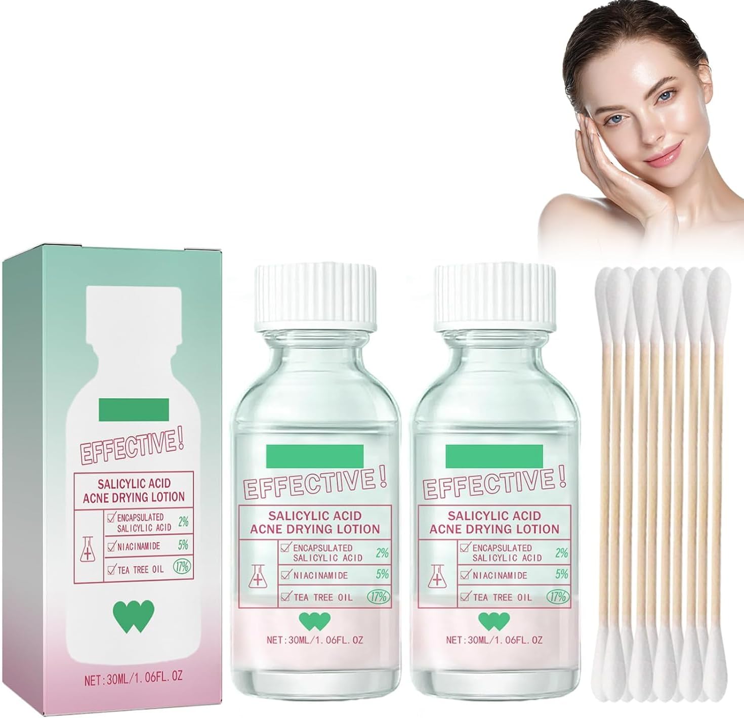 Lezpzay Salicylic Serum with Salicylic Acid with Cotton Buds, Exfoliating Solution for Face, Healing Acne, Clarifying Face Serum, Eliminates Blemishes and Pimples, Highly Effective Face Care, 30 ml