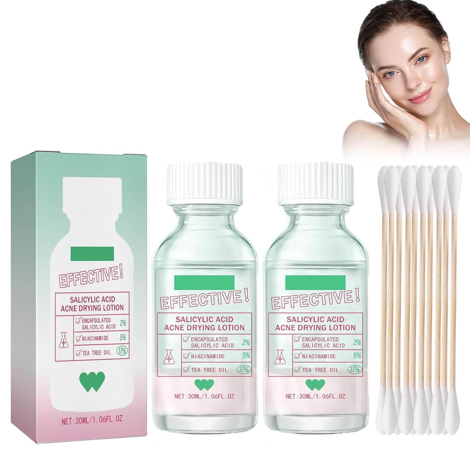 Lezpzay Salicylic Serum with Salicylic Acid with Cotton Buds, Exfoliating Solution for Face, Healing Acne, Clarifying Face Serum, Eliminates Blemishes and Pimples, Highly Effective Face Care, 30 ml