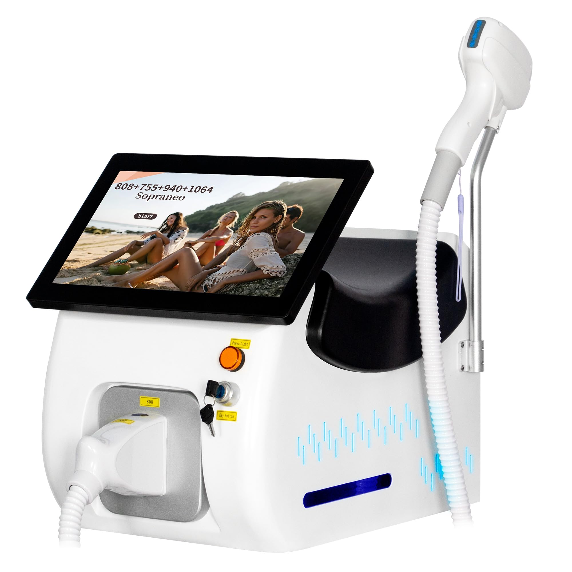 10 barre Apparecchio laser a diodi per la rimozione dei peli 755/808/940/1064 nm | Utilizzato per la depilazione di tutto il corpo sistema di raffreddamento del ghiaccio Casa e commerciale