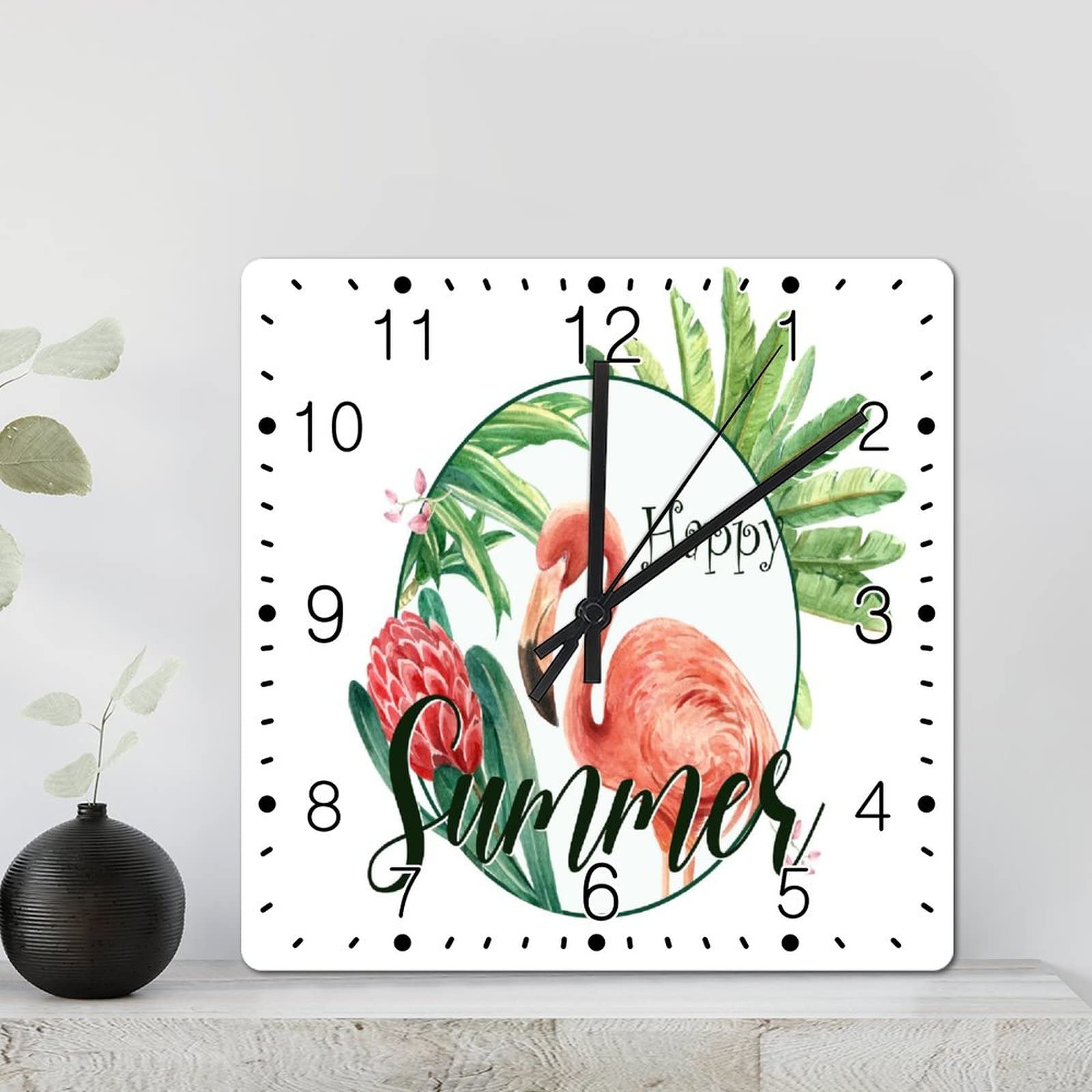 Horloge flamant rose Hello Summer, le cadeau idéal pour une décoration de cuisine ou salon