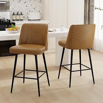 Swivel Bar Stools Set of 2, Upgraded Counter Height Bar Stools with Back, 360 Swivel, Ergonomic Backrest Footrest, Solid Metal Legs, 26 Inch Counter Stools for Kitchen Island Faux Leather Brown