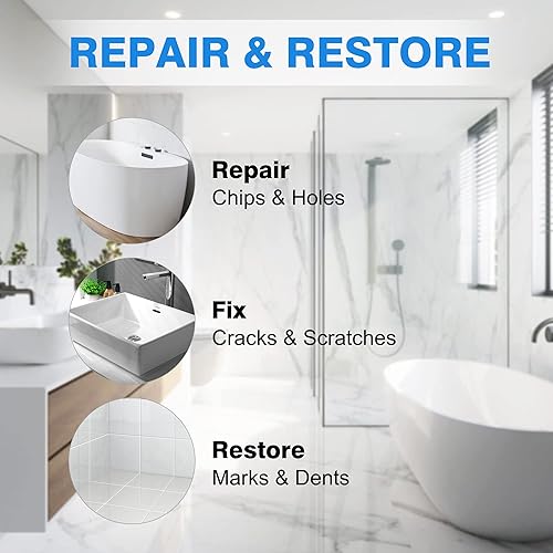 Miniatura 4 de Kit de reparación de porcelana blanca (Color Match), kit de reparación de azulejos, kit de reparación de bañera, kit de reparación de bañera de