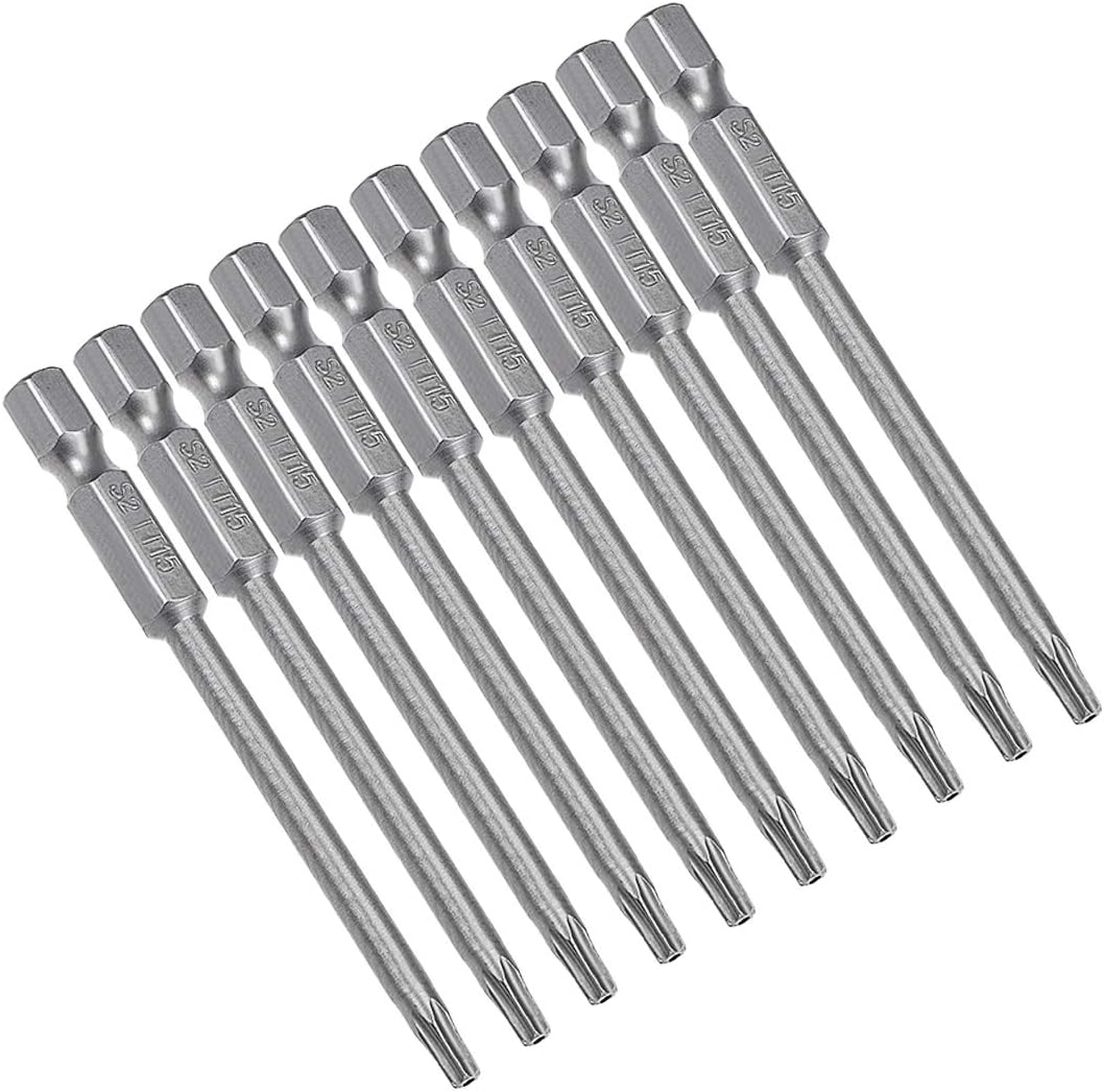 uxcell 10 Pcs 1/4" Hex Shank T25 Magnetic Security Torx Screwdriver Bits 75mm Length
