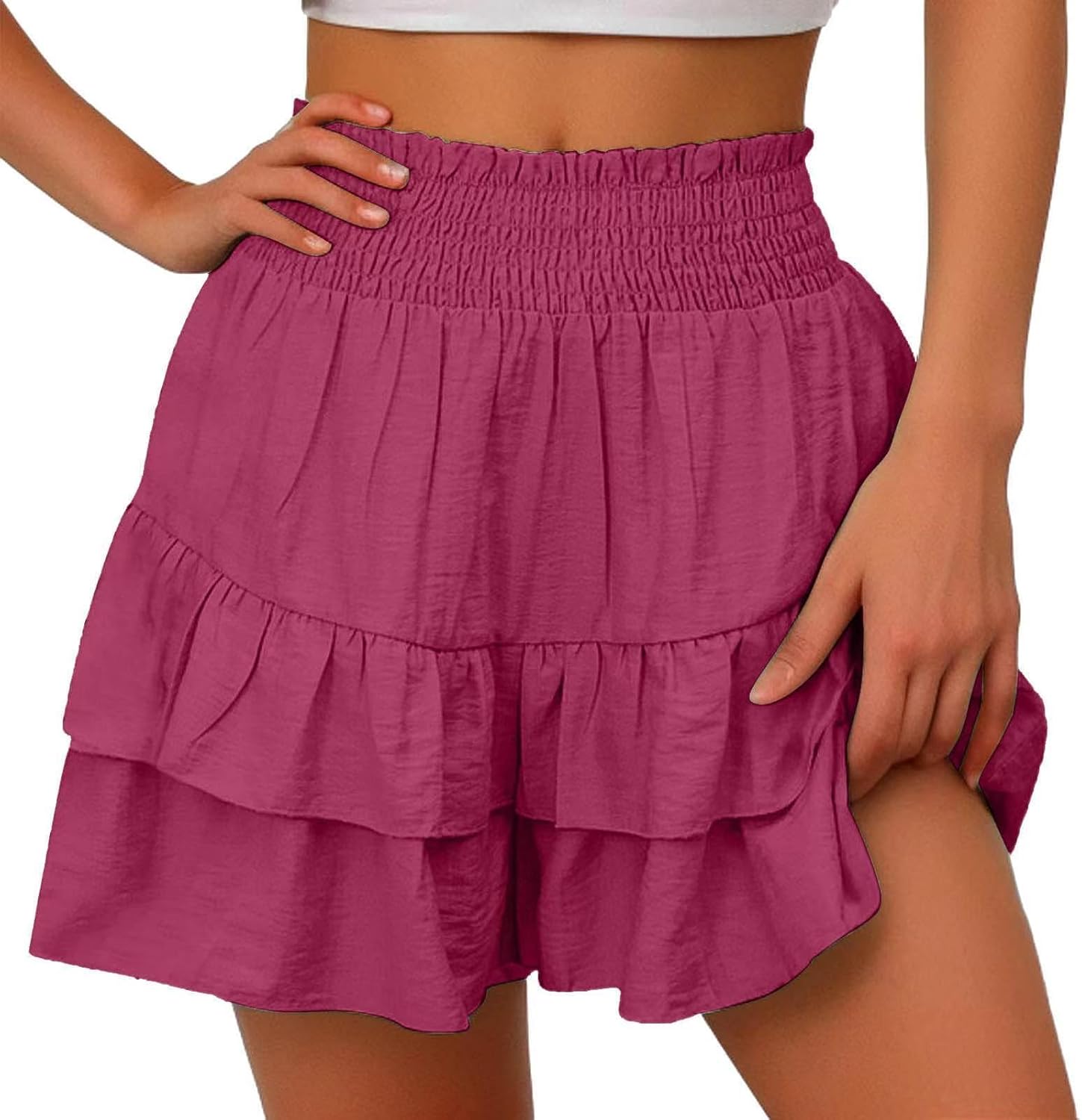 Linen Shorts for Women Trendy Cute Flowy Dance Shorts Ruched High Waisted Summer Vacation Cotton Short Pants
