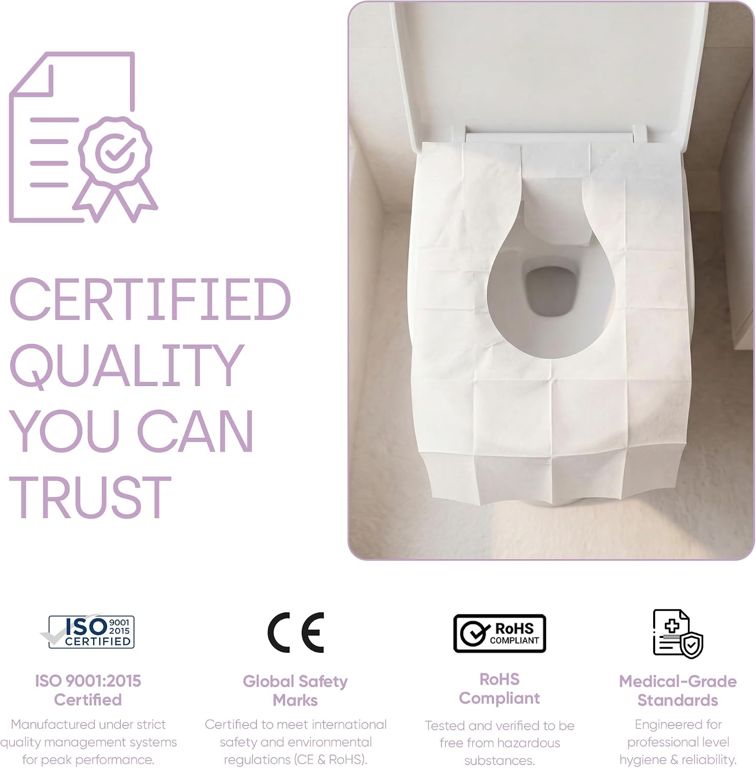 Toilet Seat Cover Paper Flushable (50 Pack) Regular Size (18x15”) - Toilet Seat Cover 100% Biodegradable & Thicker - Travel Essential Accessories for Airplane, Camping - 5 Packs of 10 Pcs
