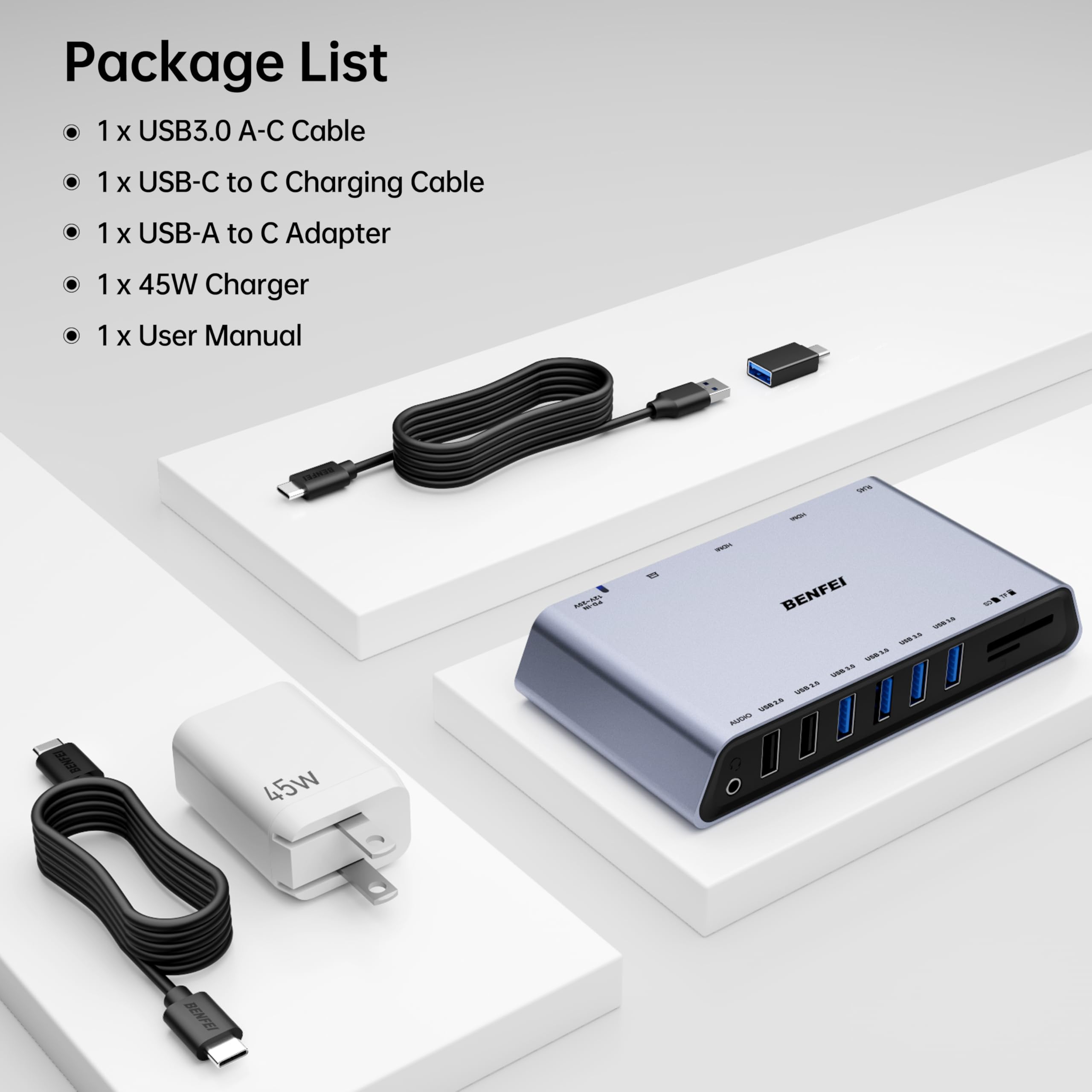 BENFEI DisplayLink - Docking station universale USB 3.0 12 in 1 con doppio display HDMI, 6 porte USB, lettore di schede SD/TF, rete Gigabit Ethernet, jack per cuffie femmina da 3,5 mm, compatibile con