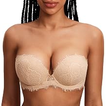 DOBREVA Womens Eyelash Lace Strapless Bra Push Up