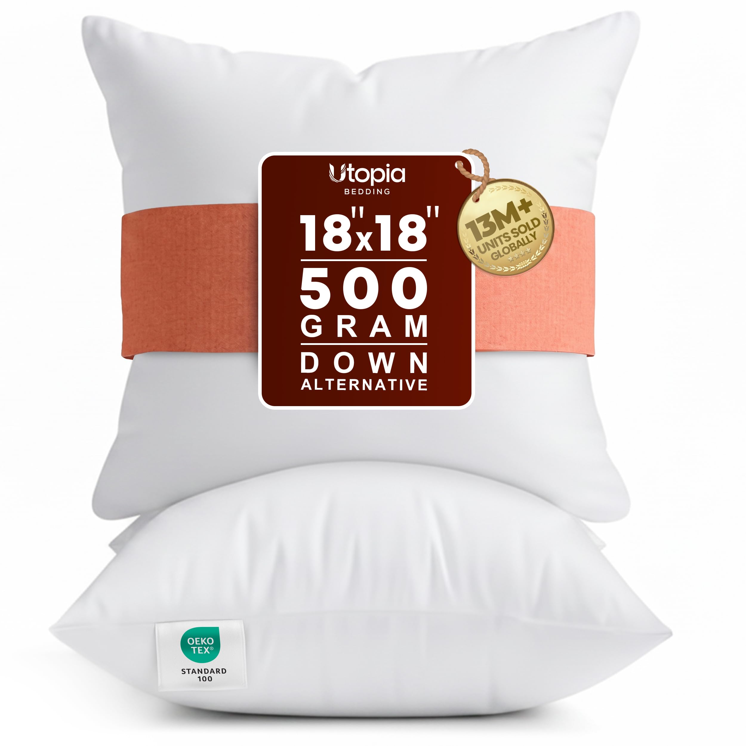 Utopia Bedding 18x18 Pillow Inserts, White Throw Pillows for Couch, 2 Pack | 100% Virgin Filling, Indoor Cushion Inserts for bed, sofa & couch, Extra Filled, Supportive & Fluffy Decorative Pillows