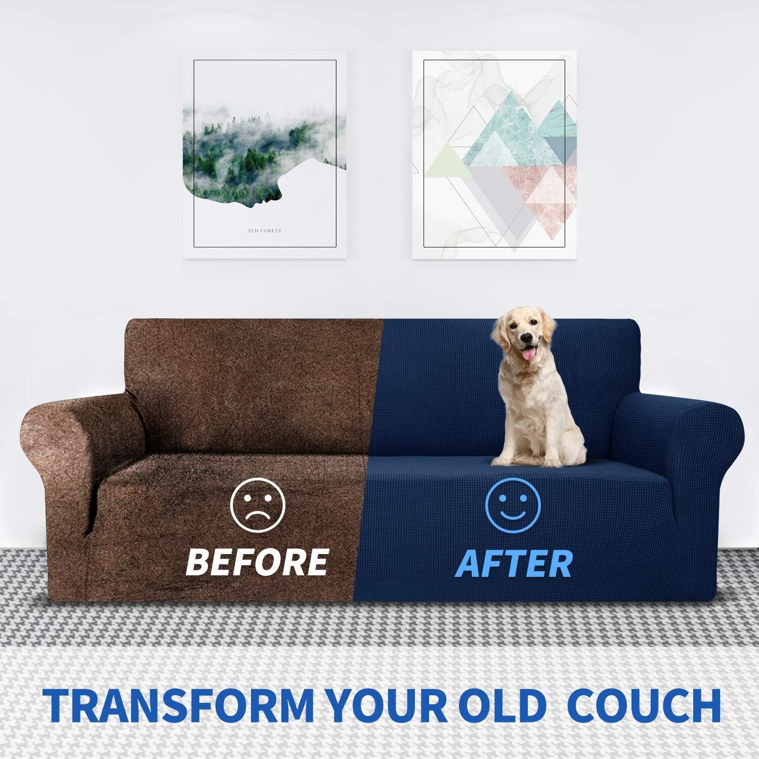 Neueste Stuhlbezüge for das Wohnzimmer, Super-Stretch-Jacquard-Stuhlbezug mit Hundearmlehne, 1-teiliger Sofa-Couch-Schonbezug(Blu Navy,4 Place)