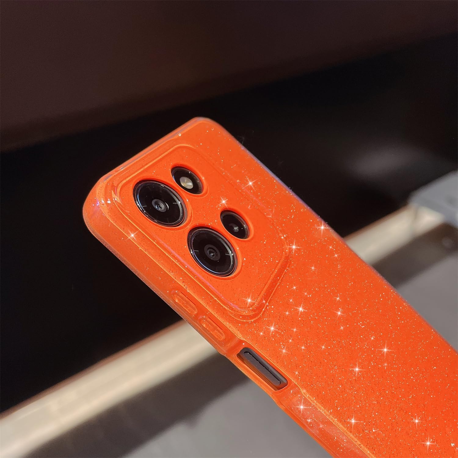for Moto Edge 2025 Case,Cute Super Vibrant Neon Glitter Shiny Bling Sparkly Case Thin Slim Shockproof Camera Protection Cover for Women Girl for Motorola Moto Edge 2025-Orange image 5