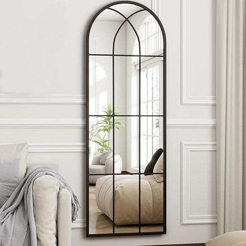 TinyTimes Winndow - Espejo de pared de longitud completa con arco de 65 x 22 pulgadas, espejo de panel Winndow, espejo con parte superior arqueada