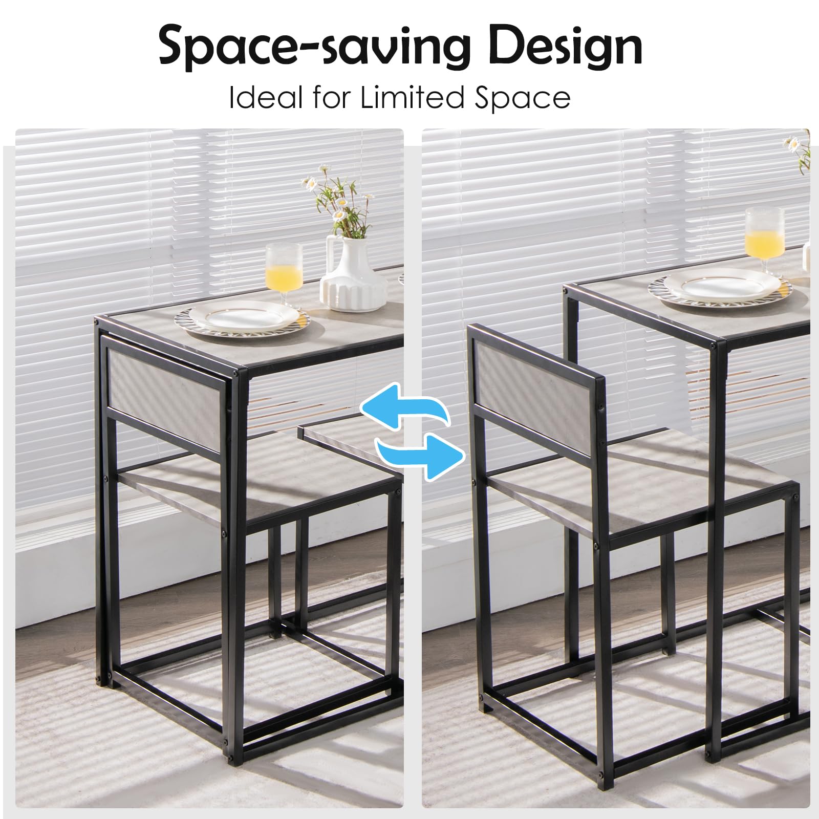 HOMASIS Set da pranzo da 3 pezzi, tavolo da bar con 2 sgabelli da bar, piccolo tavolo da bistrot con 2 sedie, set in legno e struttura in metallo, tavolo da cucina in design industriale per cucina e