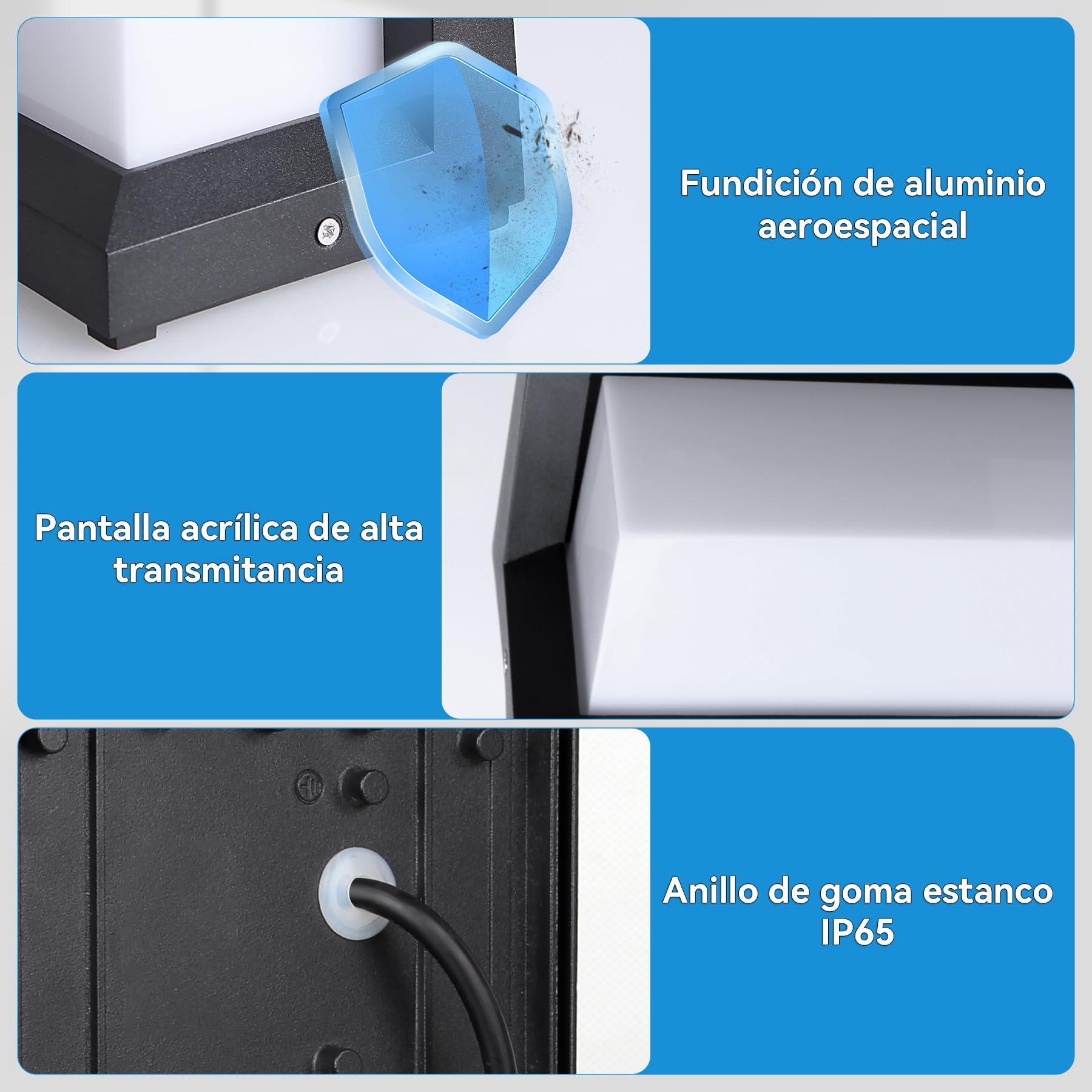 18W Aplique Pared Exterior LED, 2 Piezas Lampara Exterior Pared Interior IP65 Impermeable,Moderna Luz de Aluminio 3000K 4000K 6500K para Terraza,Jardin,Pasillo,Garajes,Salón,Dormitorios
