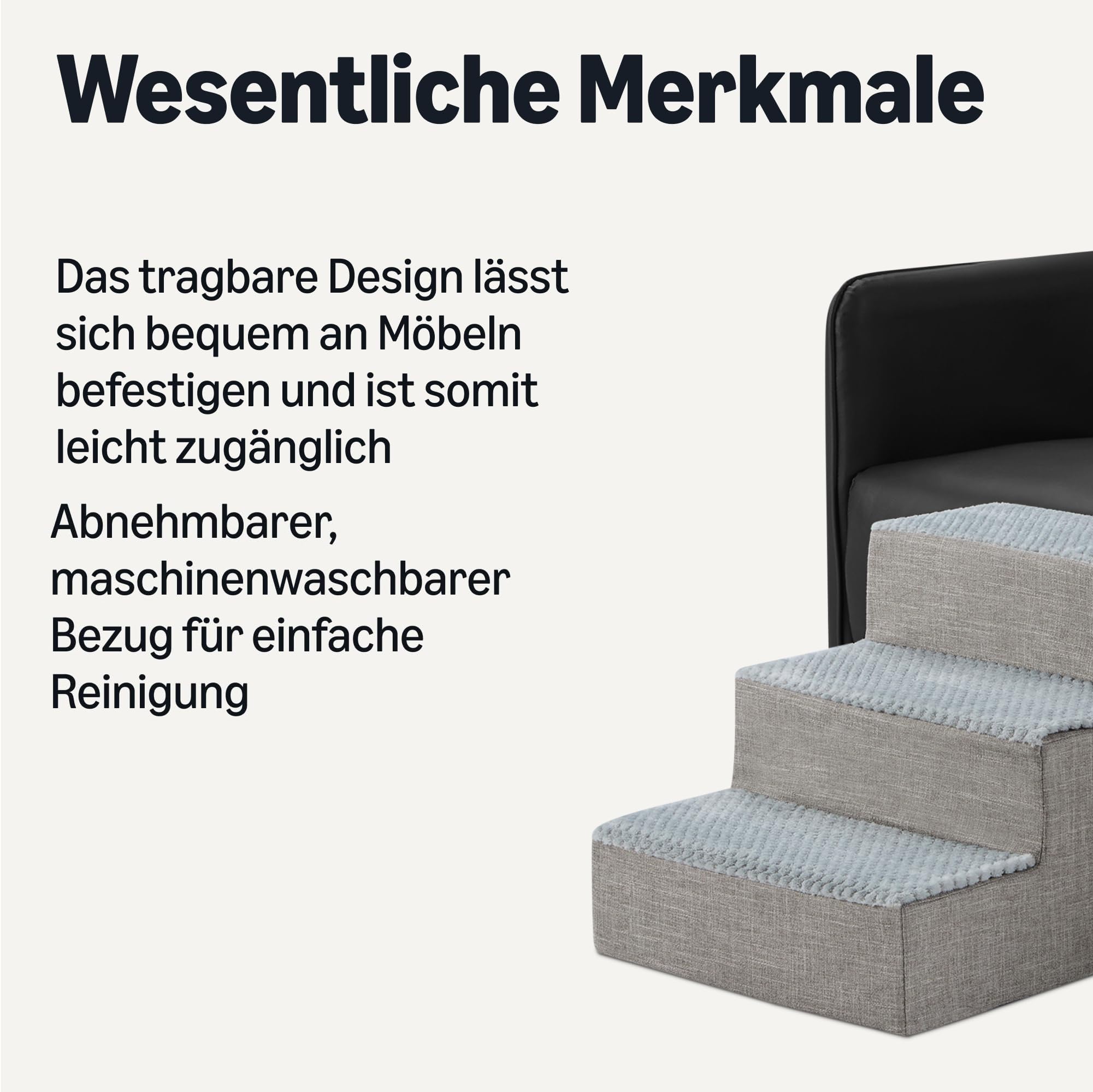 Amazon Basics Hundetreppe, Höhe 35,1cm, 3-Stufige Hundetreppe für Schlafcouch und Sofa, Haustiertreppe mit Rutschfester Unterseite für Haushunde und Hauskatzen, Grau