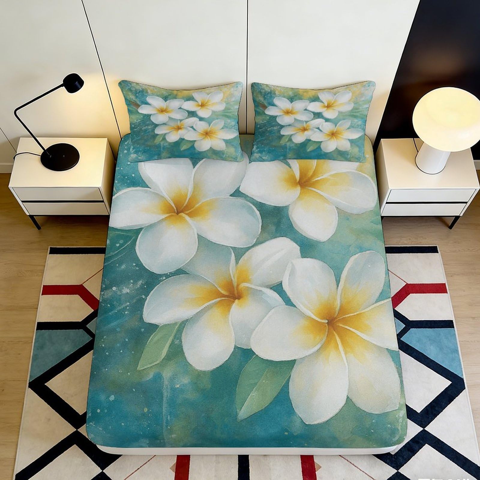 Pnayamiorkfel Style-9 3D Printed Tropical Plumeria Fitted Sheet Microfiber Soft Floral Mattress Cover For Bedroom Guest Room Home Decor 90X200x25cm