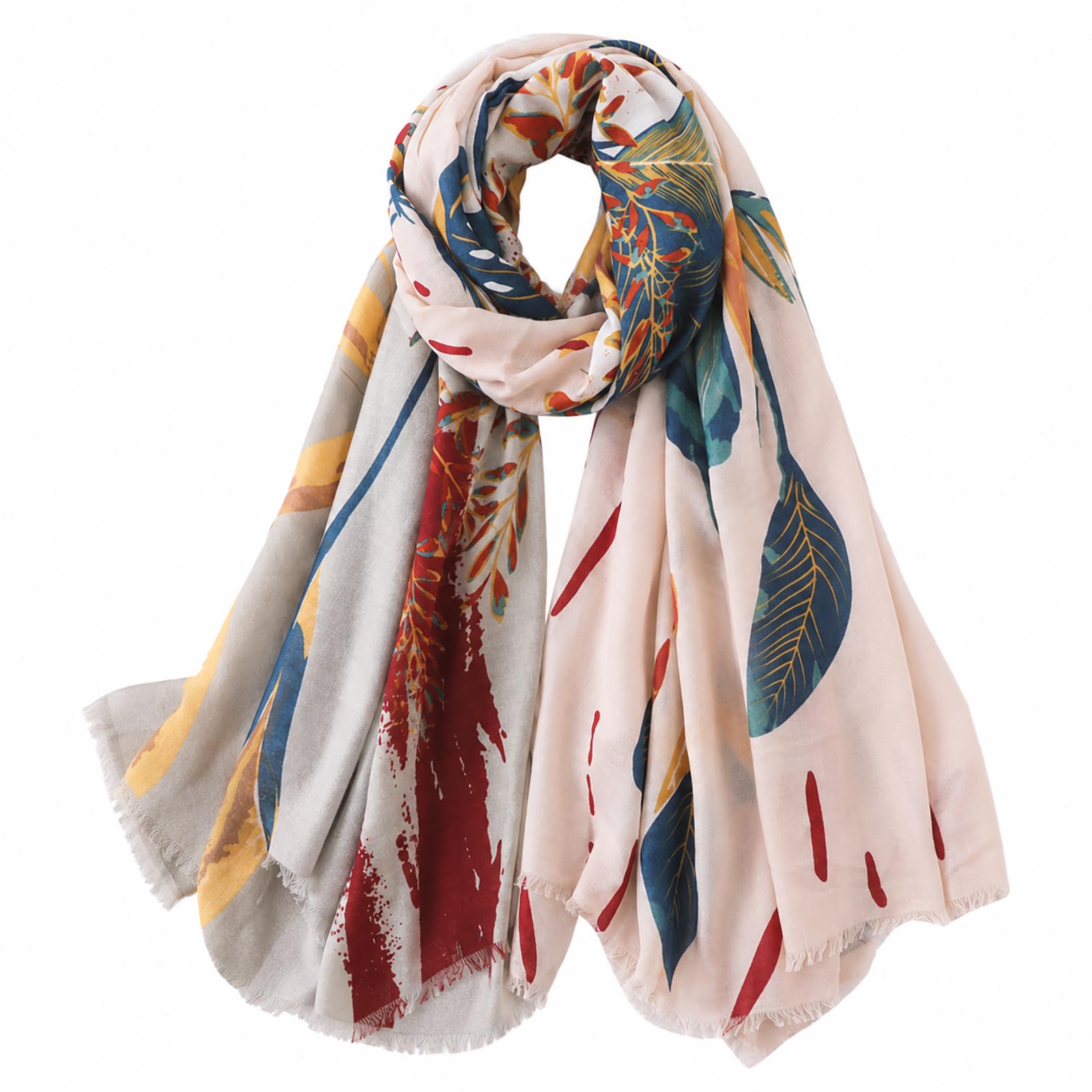 FAIRYGATE Ladies Scarves Lightweight Clearance Scarf Women Chic Leaves Pattern Scarfs Long and Large Bloom Print Shawls and Wraps for Wedding 7029