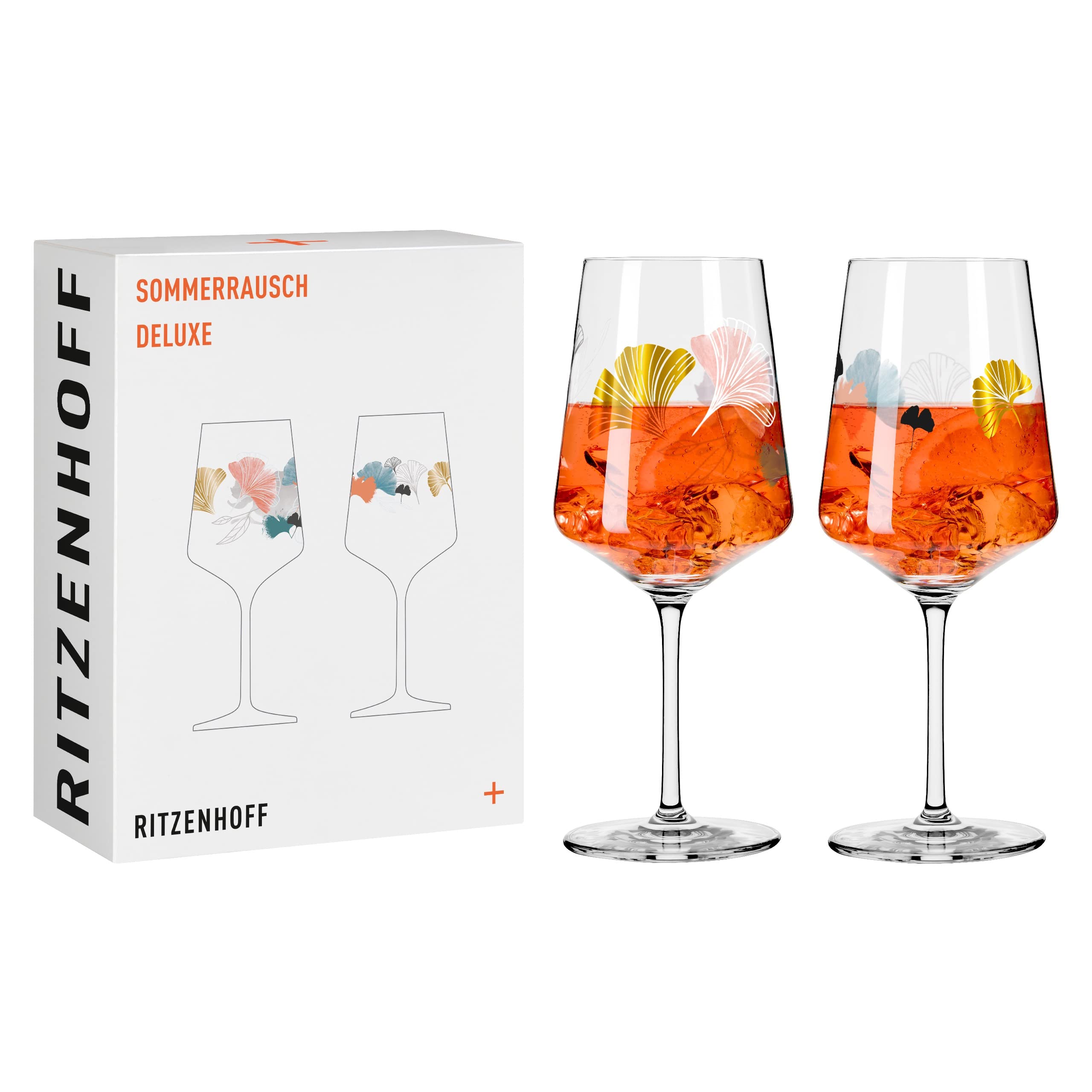 RITZENHOFF Sprizz 2841018 Aperitif Glass Set of 2 500 ml Summer Rausch Deluxe Series with Ginko Motif Made in Germany