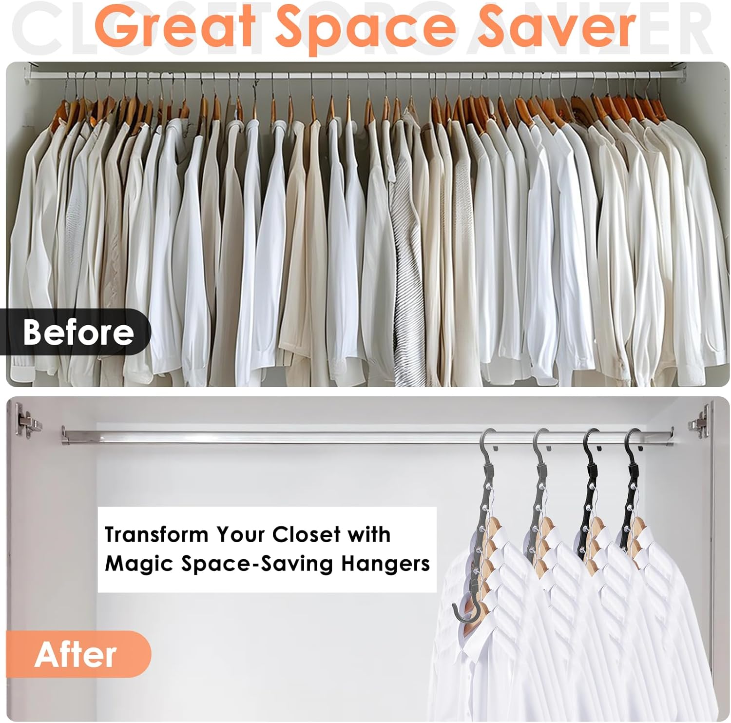 College Dorm Room Essentials, Closet Organizers and Storage, Magic Hangers Space Saving with 360° Swivl Hooks for 120 Clothes, Plastic Clothes Hanger, Organization Home Apartment Essentials, 24 Pack