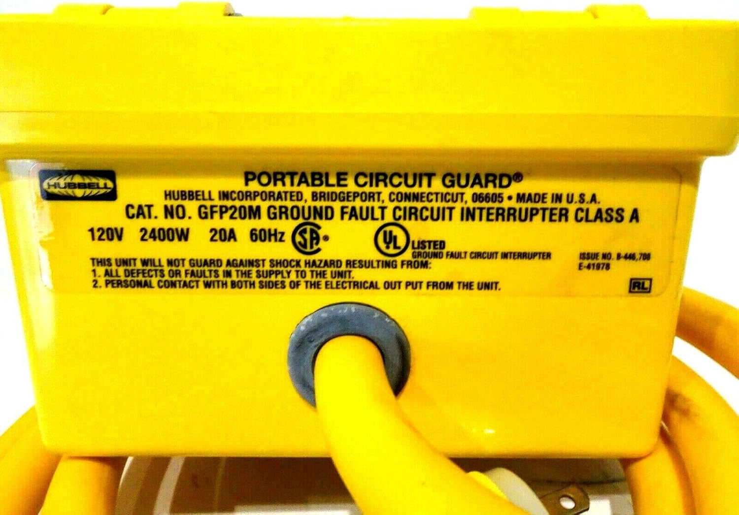 Plg-in GFCI with Cord, 6 ft., YLW, 20A, 120V