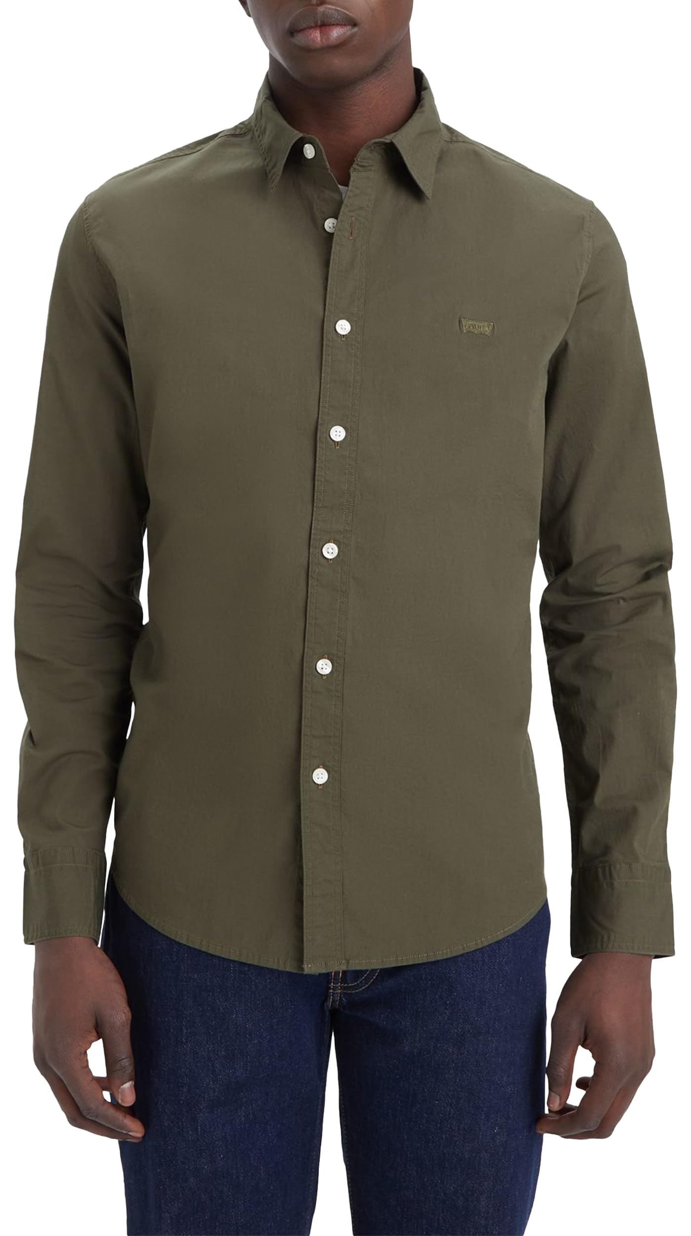 Levi's Men's Long-Sleeved Battery Housemark Slim Shirt, Olive Night, XS