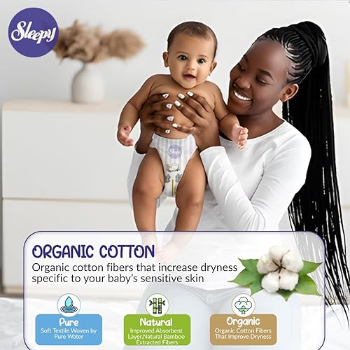 Miniatura 2 de SOHOPañales para bebé Sleepy Natural, hechos de algodón orgánico y extracto de bambú, máxima comodidad y sequedad, pañales desechables (talla 1  40