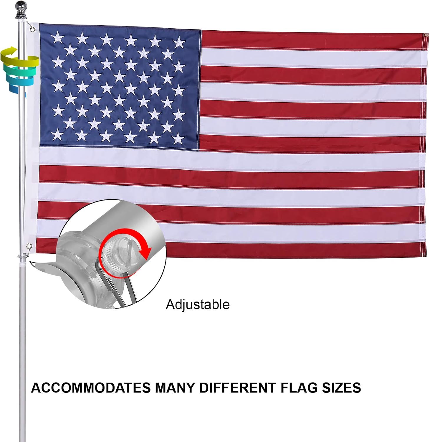 intbag American Flag with Pole Kit Includes 6 Ft Aluminum Tangle Free Spinning FlagPole 2-Position Flag Pole Bracket & 3x5 ft Embroidered Polyester Flag, High Wind Resistant Flag for House