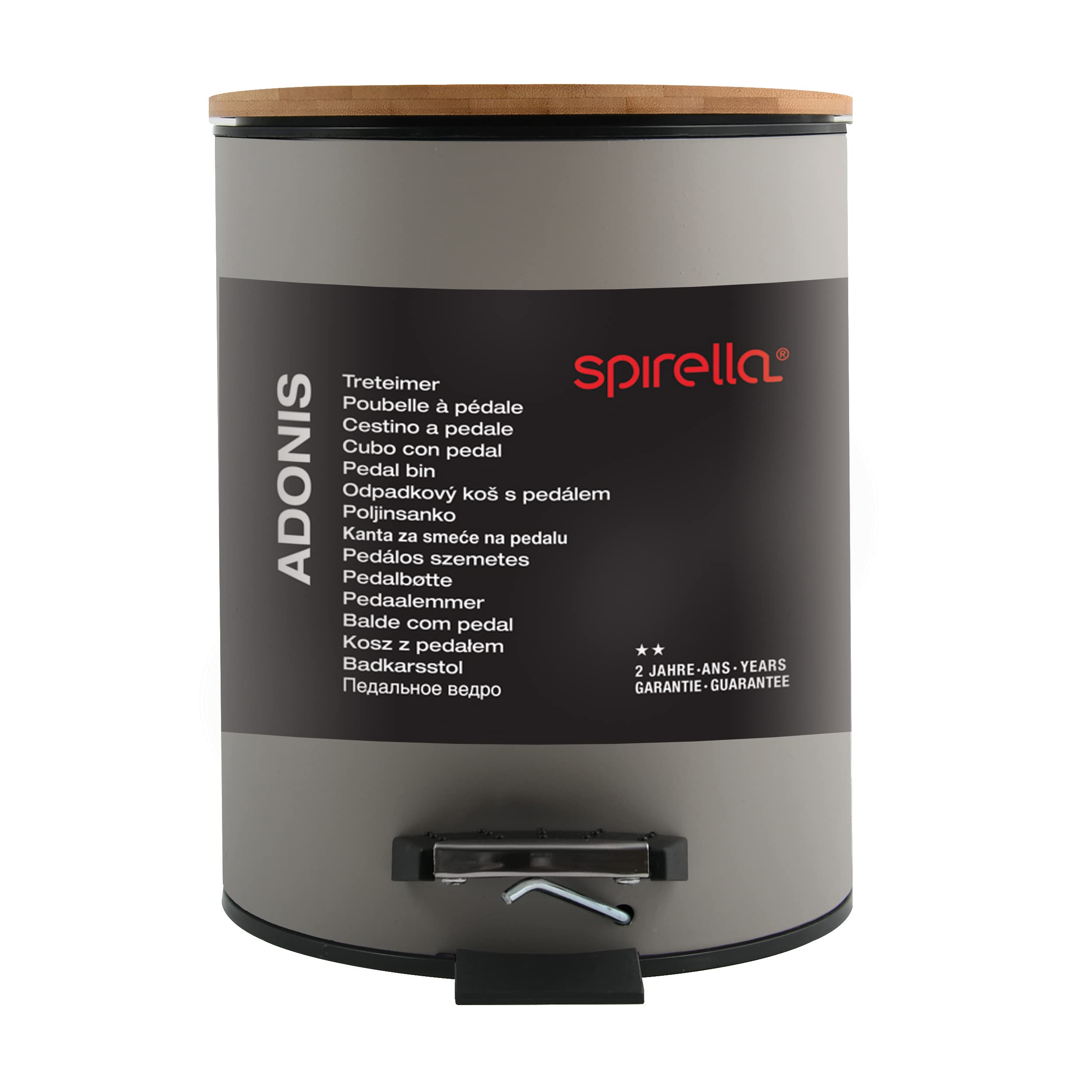 Spirella Treteimer Adonis – Edelstahl & Bambus, Geräuschloser Soft-Close-Deckel, 3 Liter, Matt Taupe