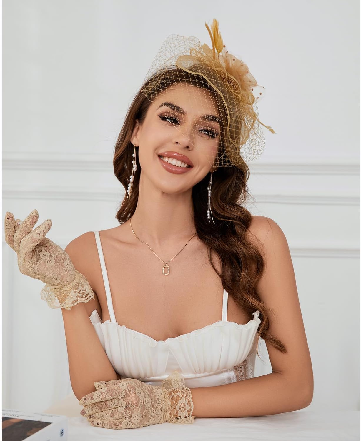 Fascinator Hat Veil Feather Fascinator Tea Party Bridal Wedding Veil Pillbox Hat - Image 2