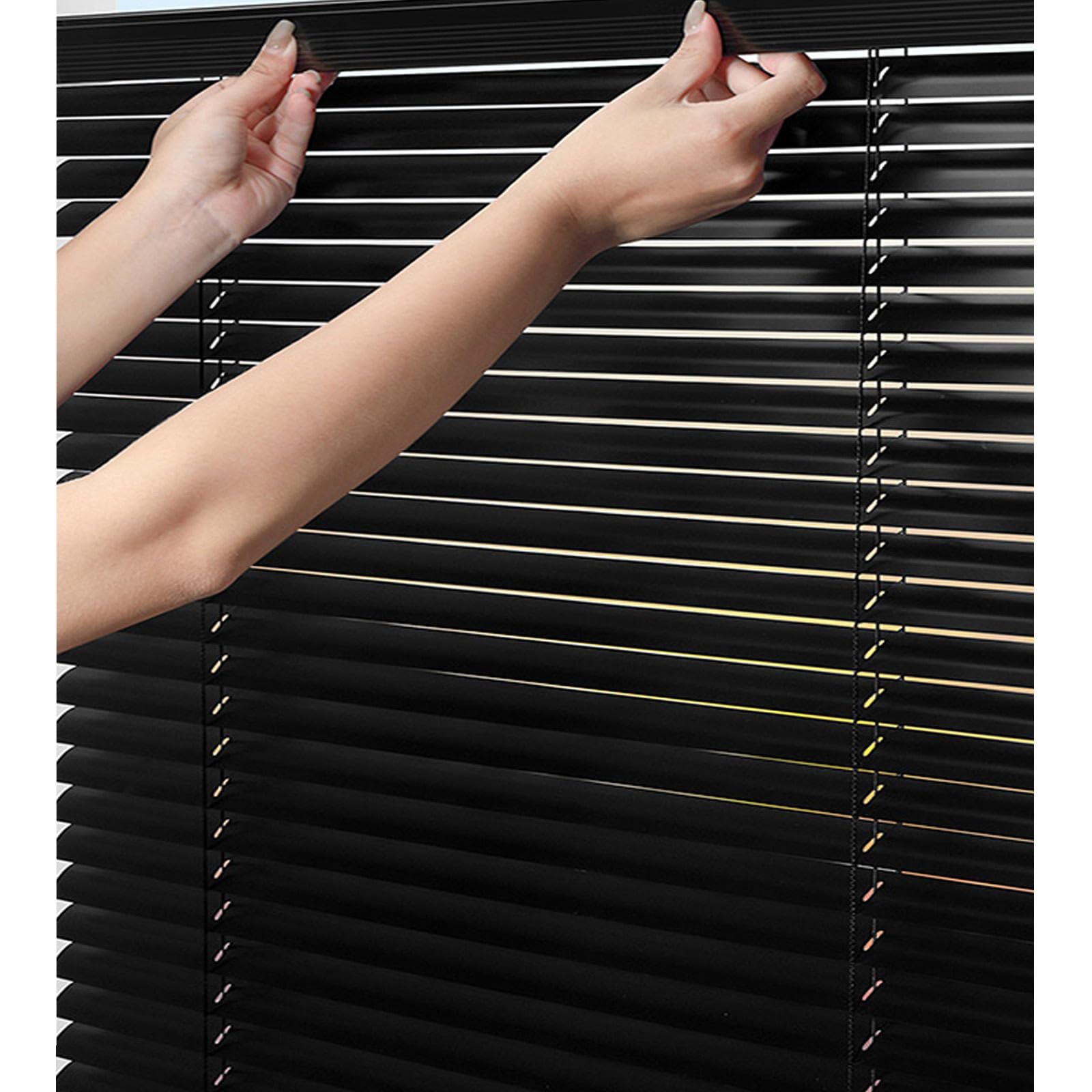 TZYYAO Aluminium Venetian Blinds 25mm Slats,Black Metal Blinds,40-150cm Wide Horizontal Mini Blinds,Anti-Glare & Thermal Insulated Venetian Window Shades,With Rope and Tilt Wand,WxH-110x130cm/43x51in