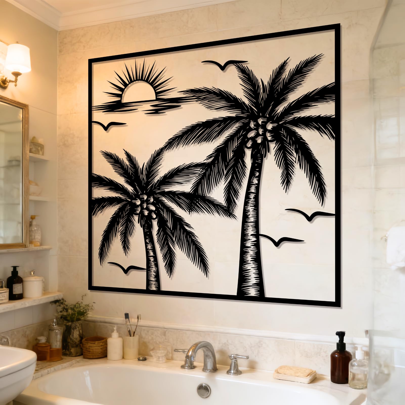 Art mural en métal palmier, style côtier pour espace extérieur et chambre
