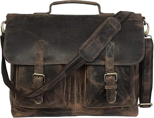 Miniatura 3 de Bolso bandolera retro de piel para laptop de 18 pulgadas, estilo búfalo Hunter, para oficina, universidad, bolsa de cuero para hombres y mujeres (18