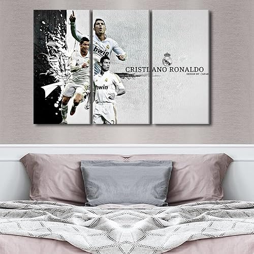 Miniatura 134 de TISHIRON 3 paneles CR7 Cristiano Ronaldo - Póster en lienzo para decoración de pared, pelota deportiva, casa moderna, para club, arena, sala