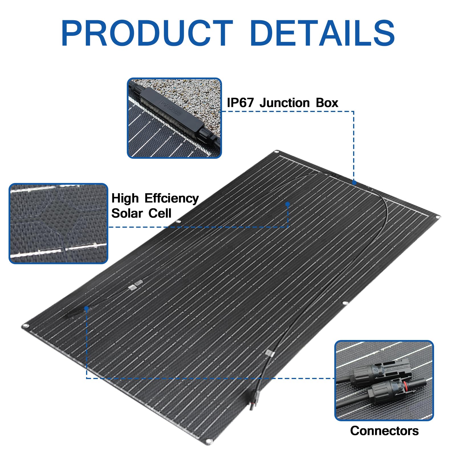 Pannello Solare Flessibile 100W 18V Modulo Solare Monocristallino ETFE portatile, i pannelli Solari sono adatti per casetta da giardino, batteria 12V, impianto isolale/sistema indipendente